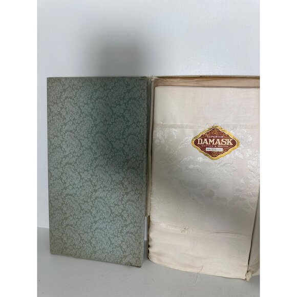 Superior Damask Cotton & Rayon Tablecloth Set 60"x90" Oblong Ivory With Matching - Picture 4 of 4